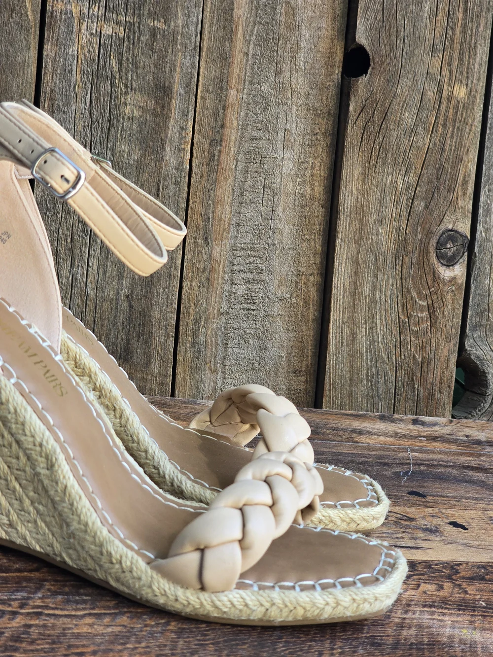 Dream Paris Braided Ankle Strap Wedge Sandals in Beige Size 7